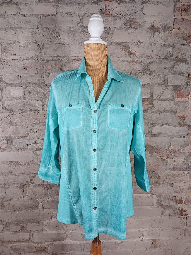 Mint 3/4 Sleeve Button-Up Top