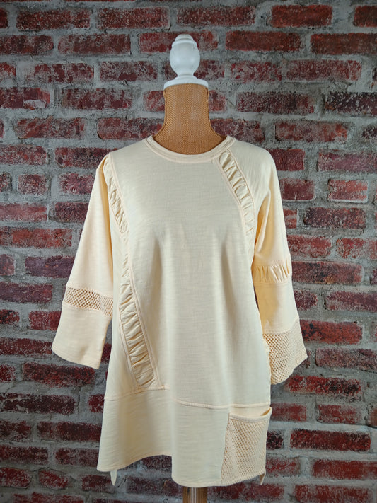 3/4 Sleeve Mesh Accent Sunshine Colored Top