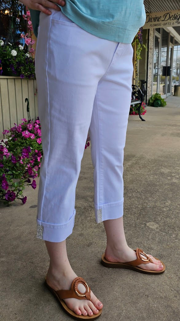 White Jewel Cuff Capris