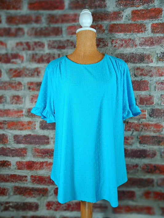 Turquoise Dot Knit Short Sleeve Top