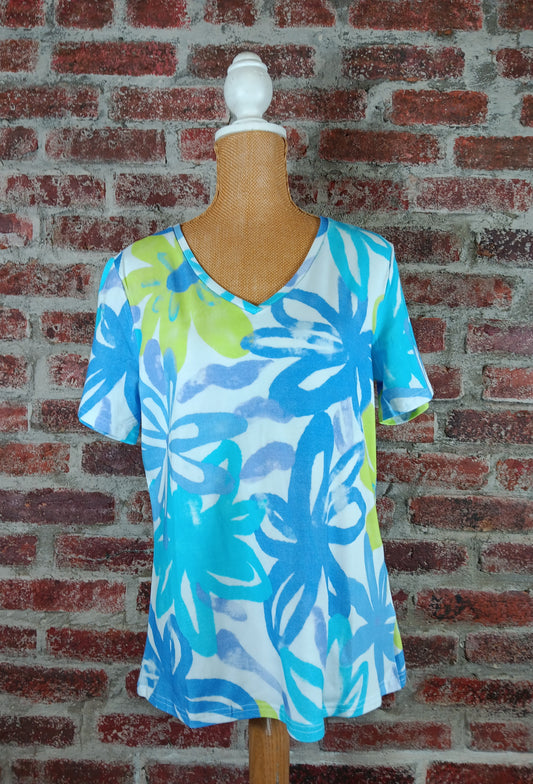 Floral Blue Green Short Sleeve T-shirt