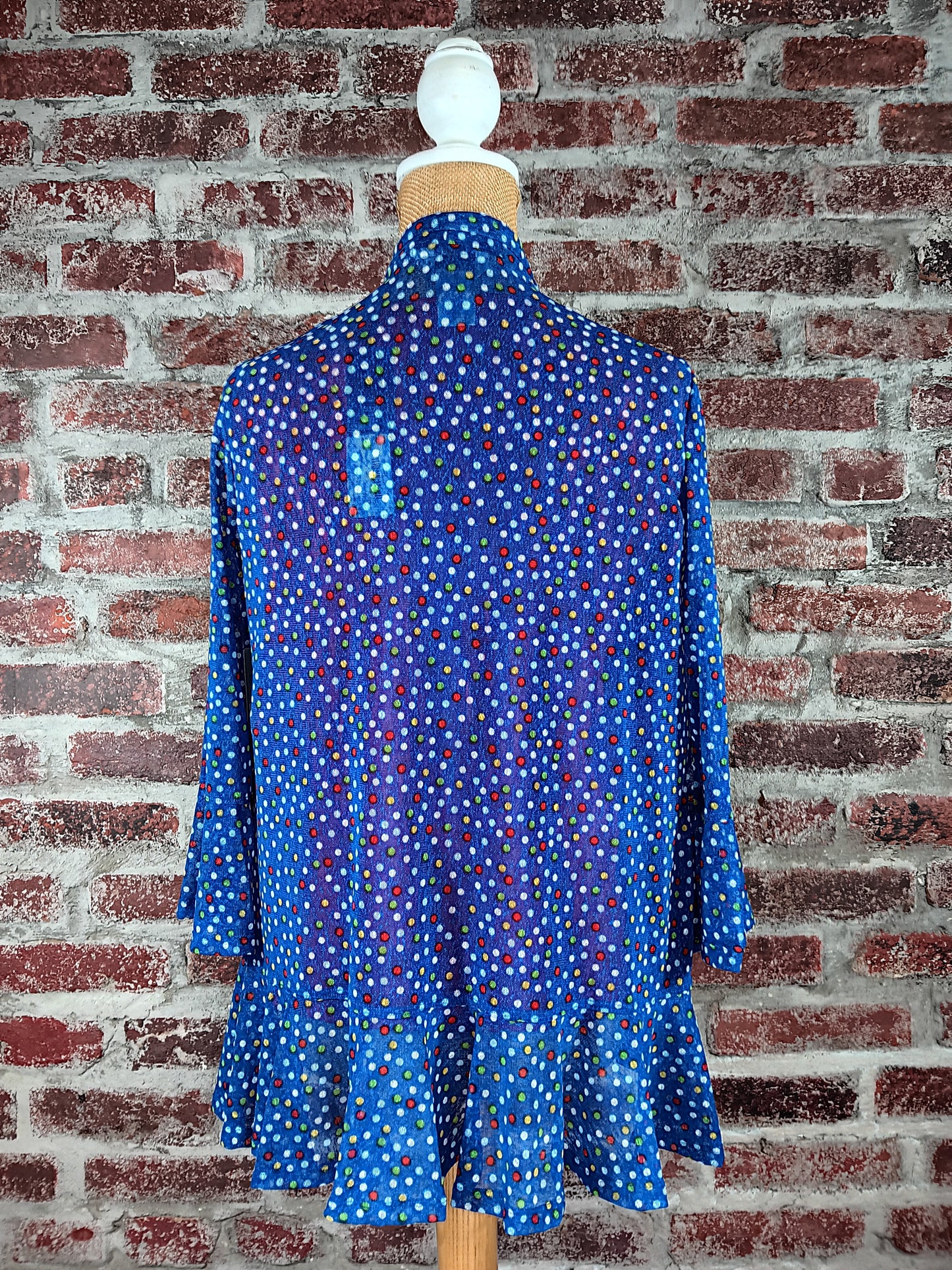 Multicolored Dot Print Flounce Hem Jacket, 3/4 Sleeve Very Light Weight