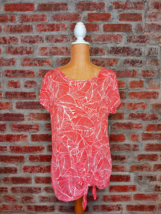 Red & White Short Sleeve Tied Top
