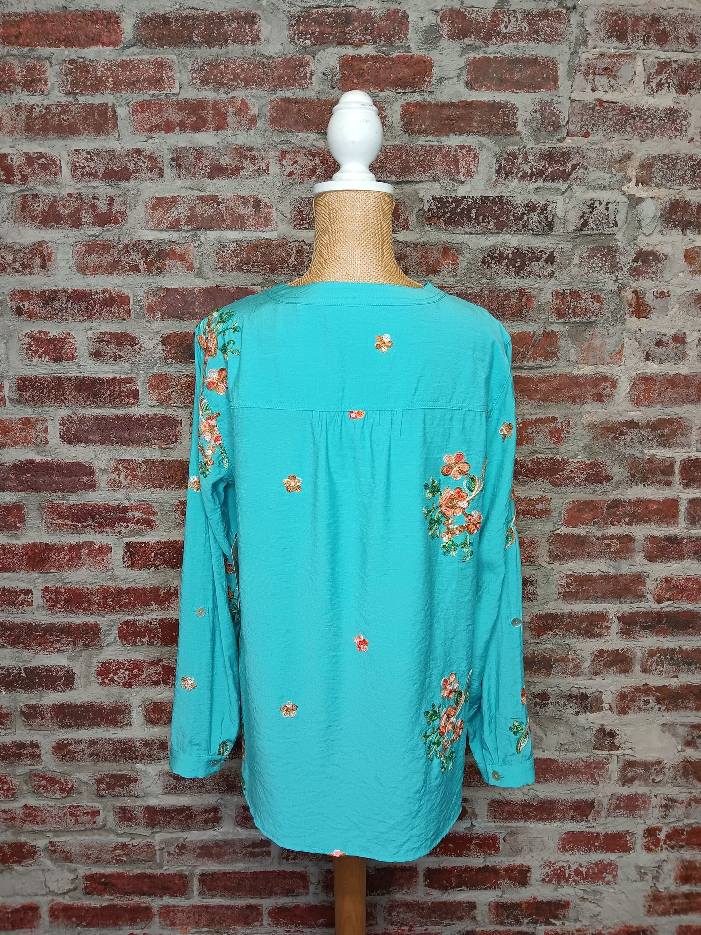 Aqua Embroidered Button-Up Shirt