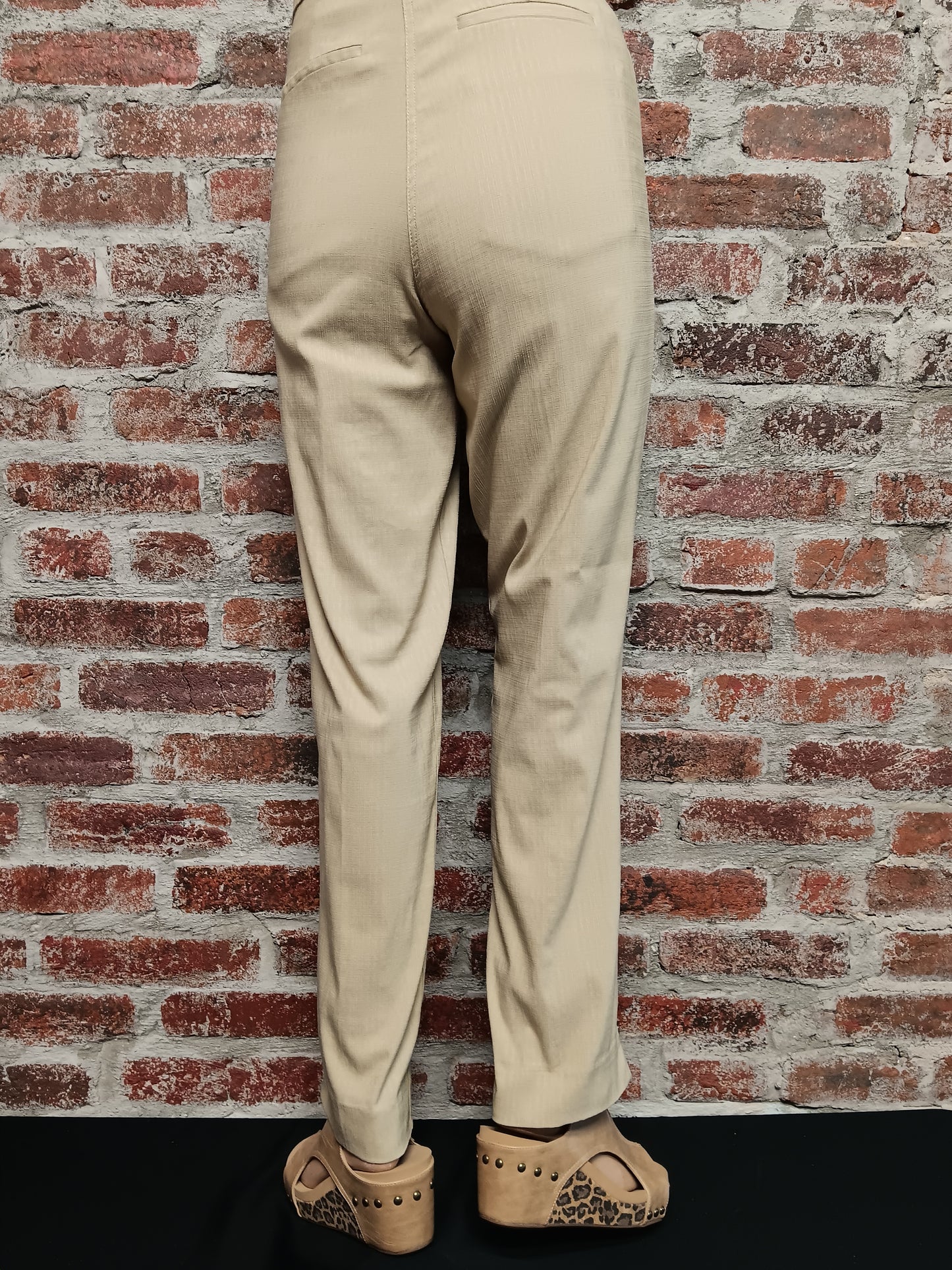 Khaki Pull-Over Ankle Pants W/ Real Front Pockets