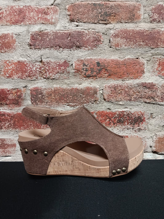 Brown Washed Canvas Platform Sandals