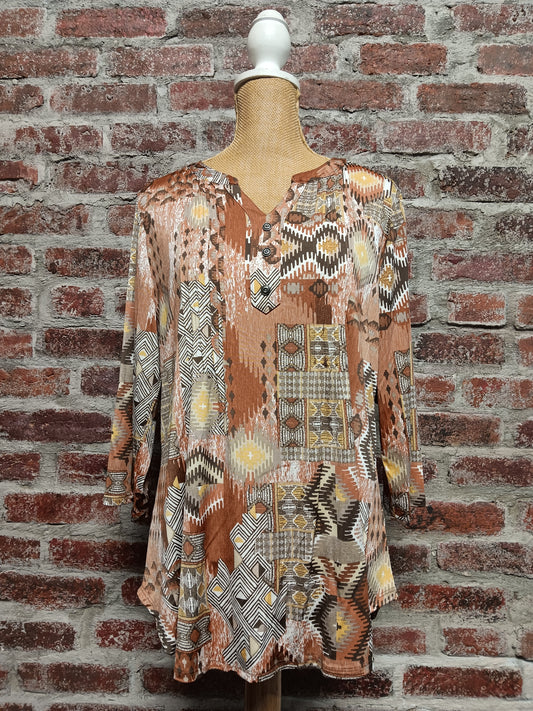 Brown and Rust 3/4 Sleeve Top