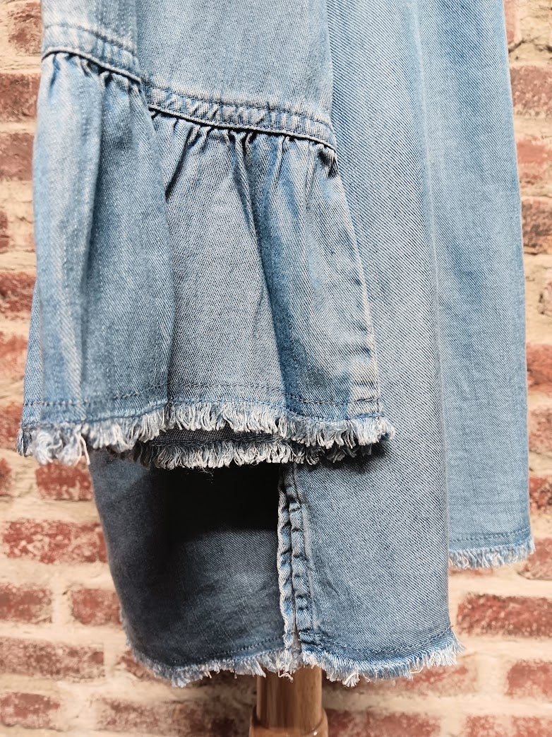 Denim Embroidered V-Neck Top