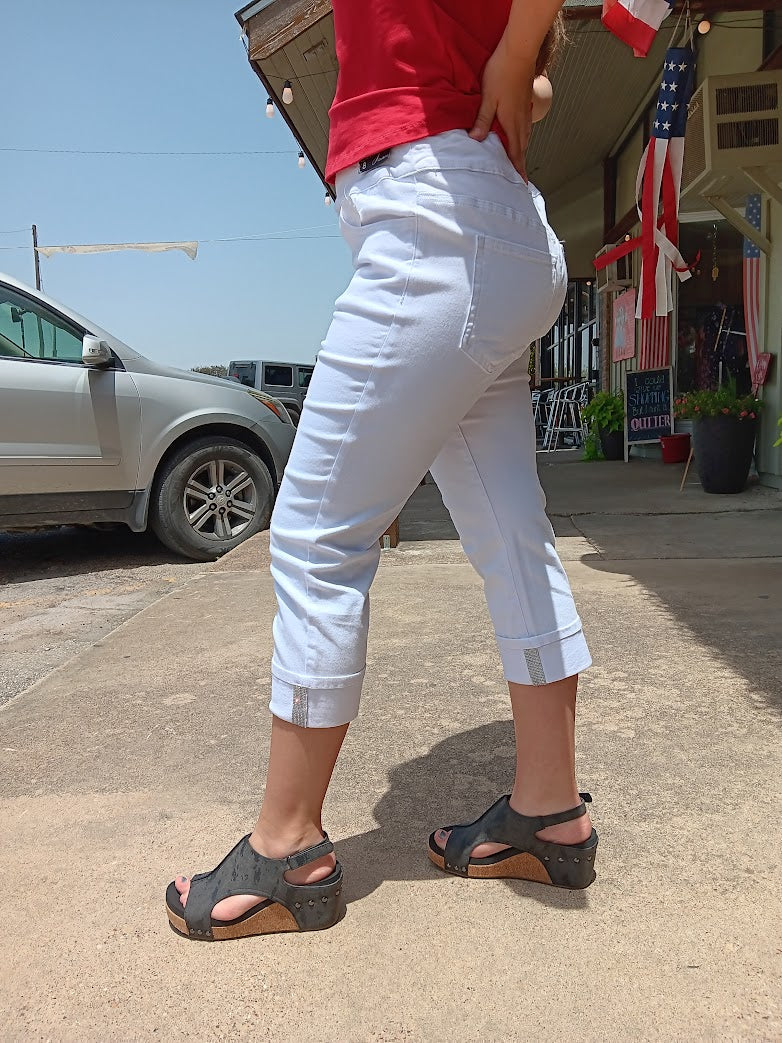 White Jewel Cuff Capris