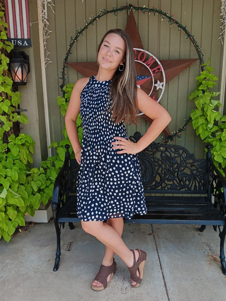 Navy Polka Dot Dress