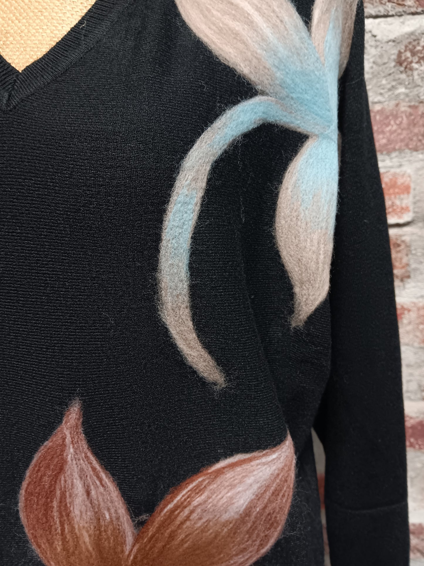 Black and Taupe Floral Embroidered Pullover