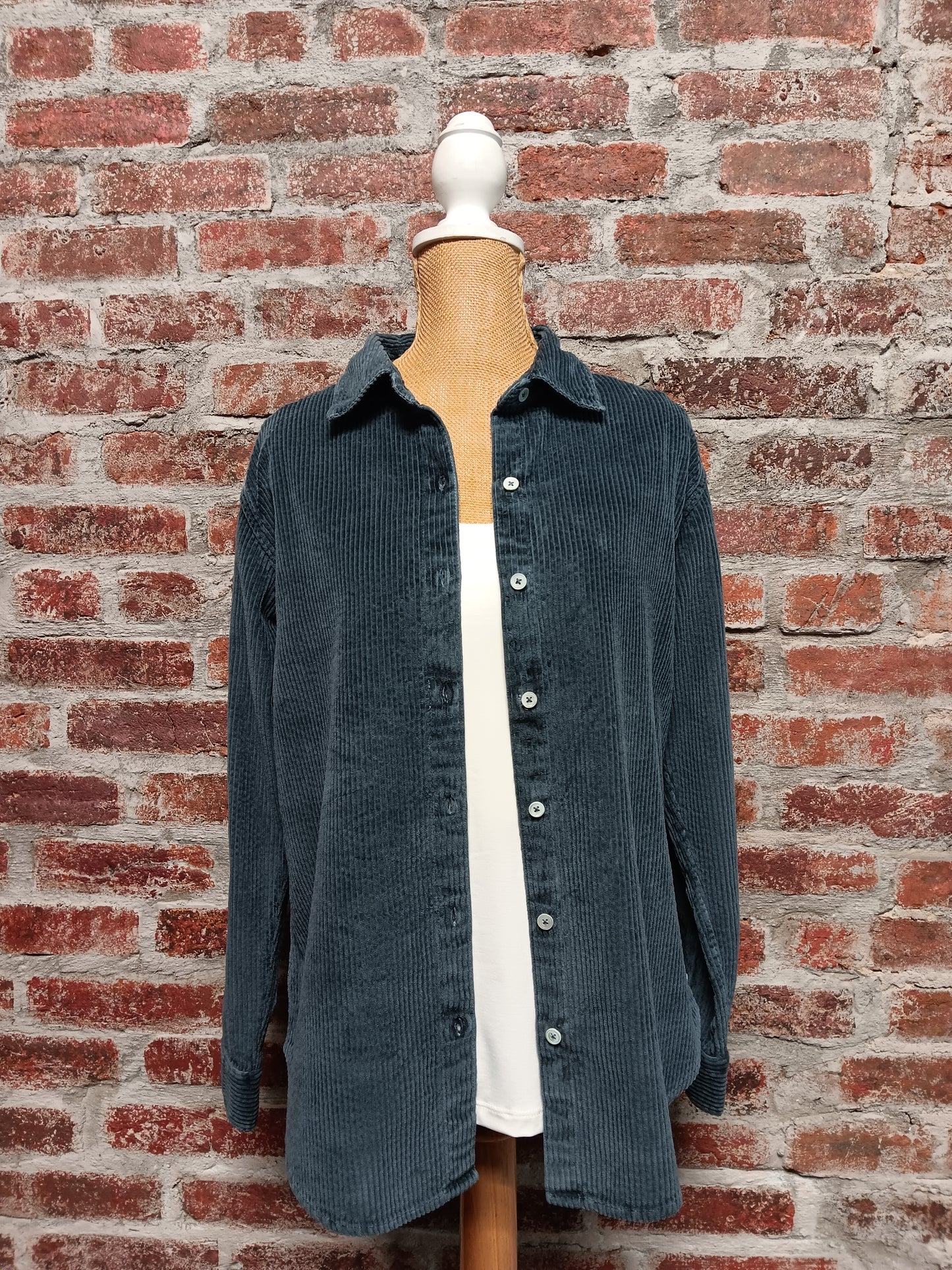 Silver Blue Long Sleeve Corduroy Shirt