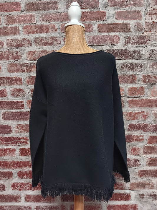 Black Fringe Hem Pullover