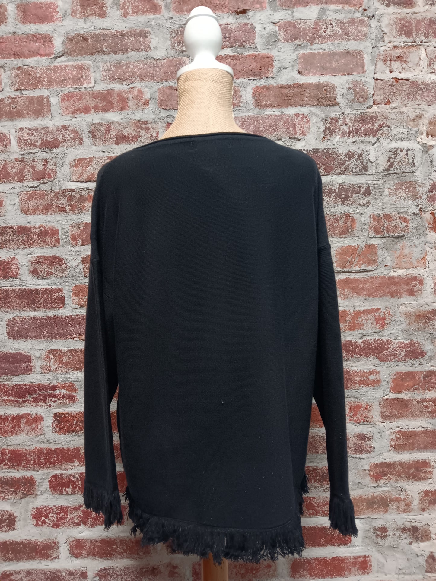 Black Fringe Hem Pullover