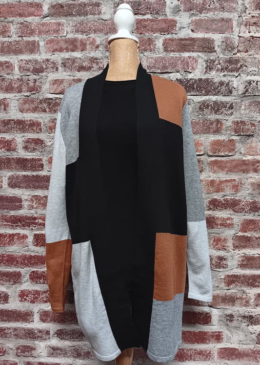 Black and Brown Color Block Cardigan