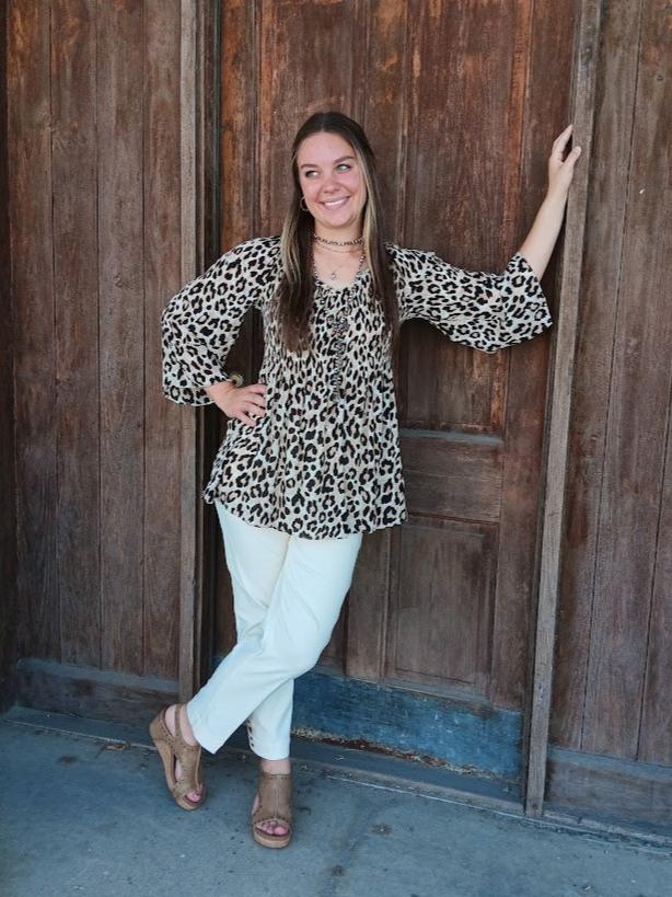 Leopard Print 3/4 Sleeve Blouse