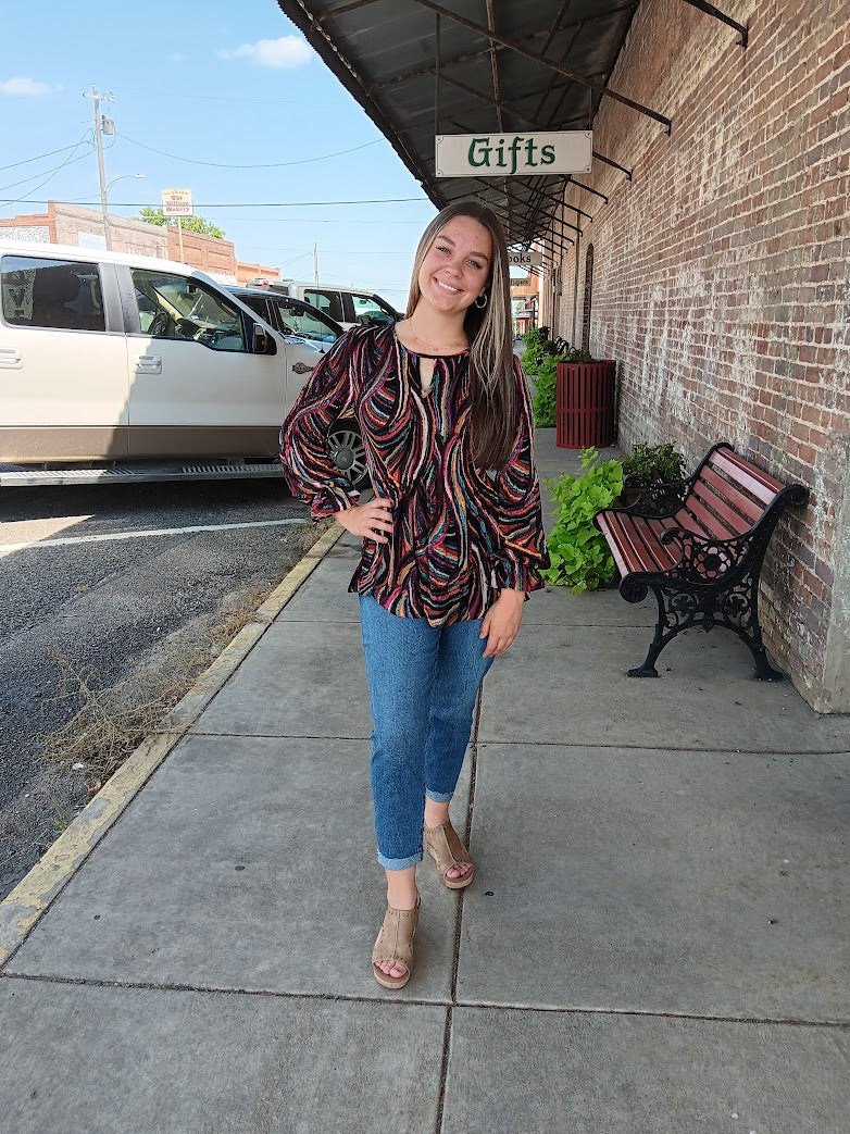 Multicolored Swirl Long Sleeve Blouse