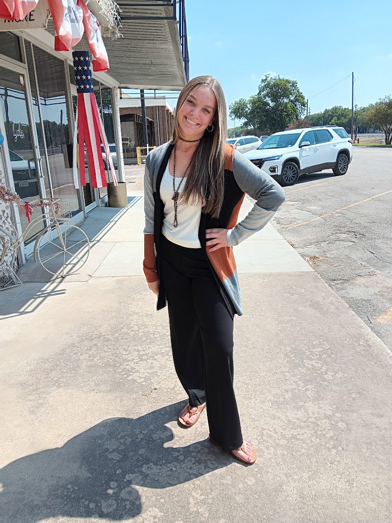 Black and Brown Color Block Cardigan