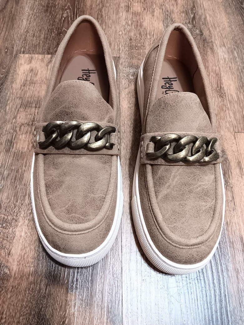 Tan Chain Reaction Slip-ons