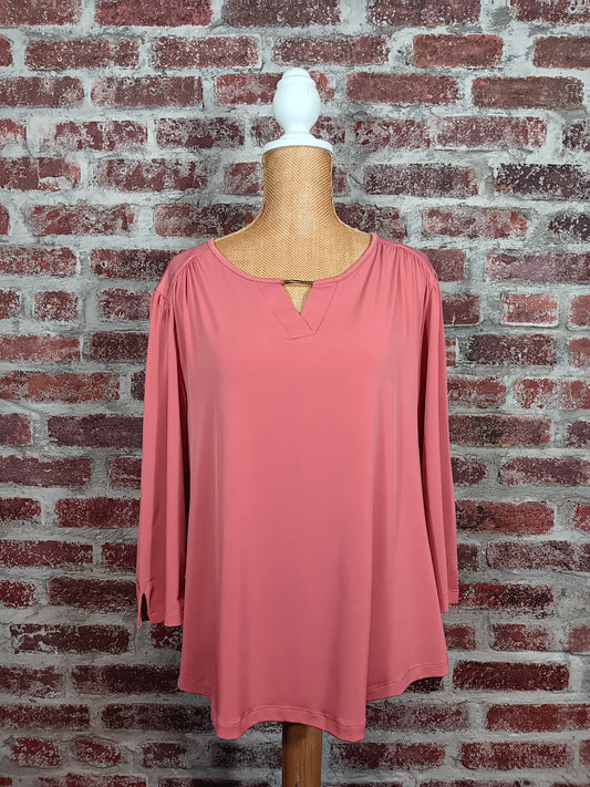 Coral Rose 3/4 Sleeve V-Neck Top