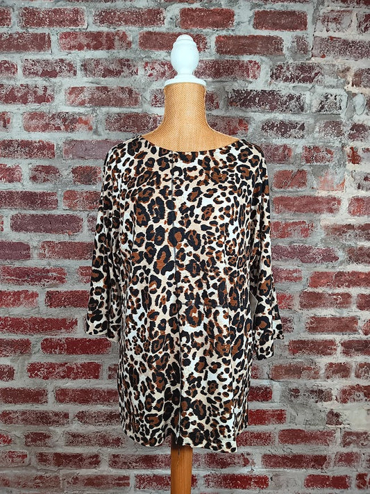 Dolman Sleeve Faux Button Leopard Top