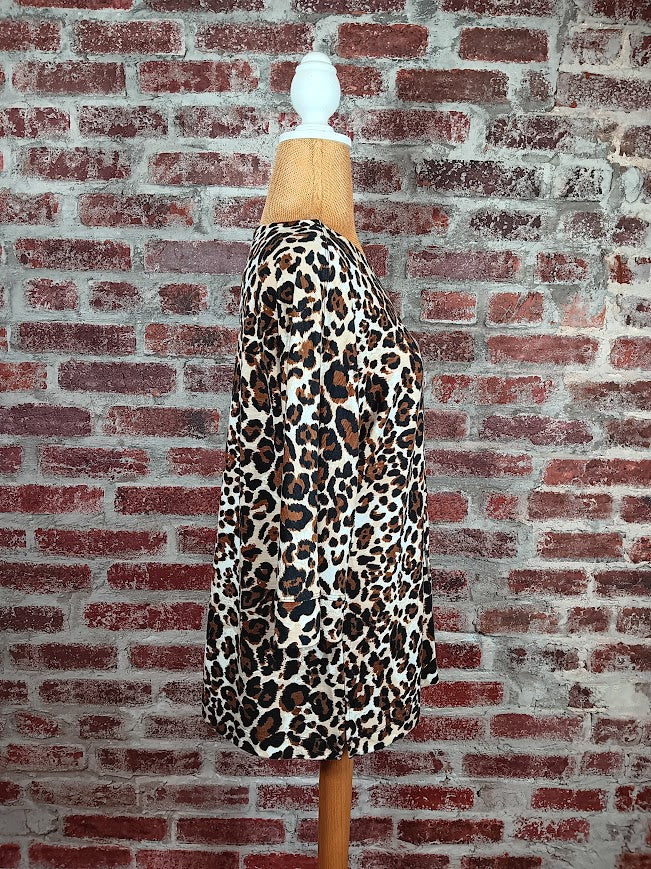 Dolman Sleeve Faux Button Leopard Top