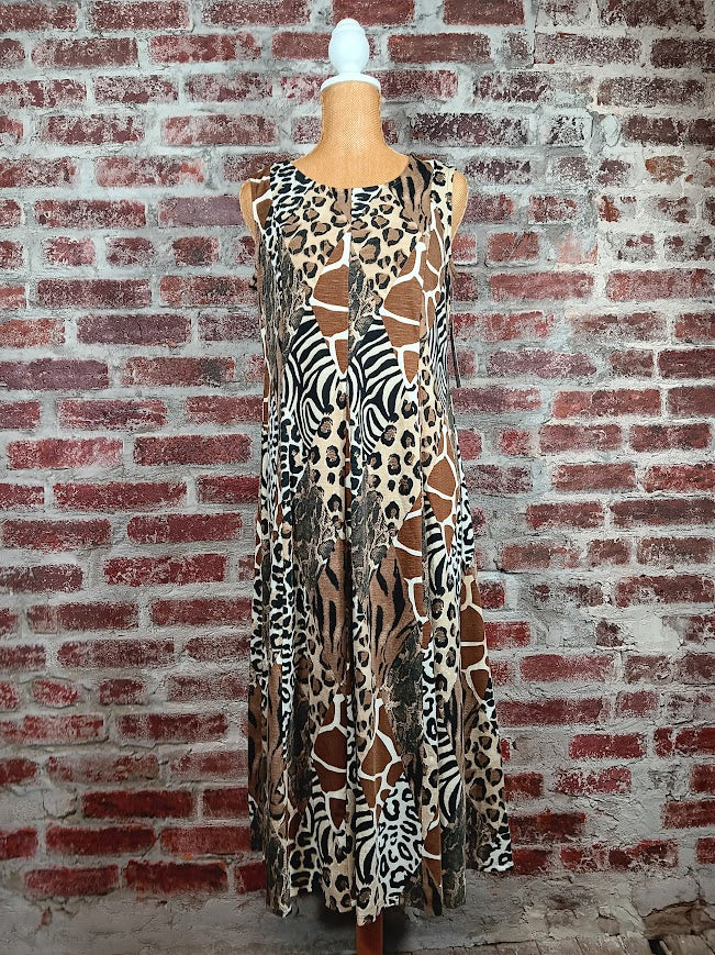 Animal Printed Scoop Neck Dress