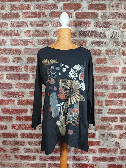 Jet Floral Cotton Top w/Pockets