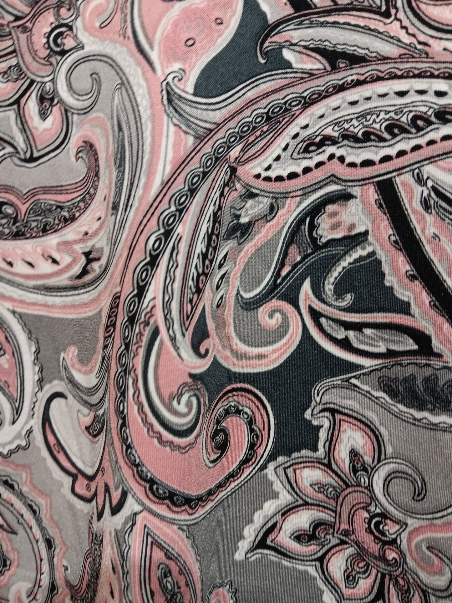 Pink and Charcoal Paisley Top with Silver Ring Neckline Detail