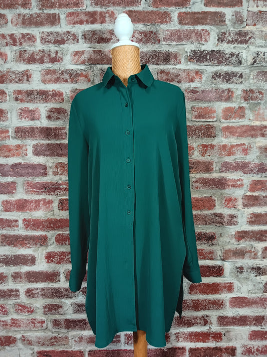 Emerald Green Button-up Long Sleeve Tunic