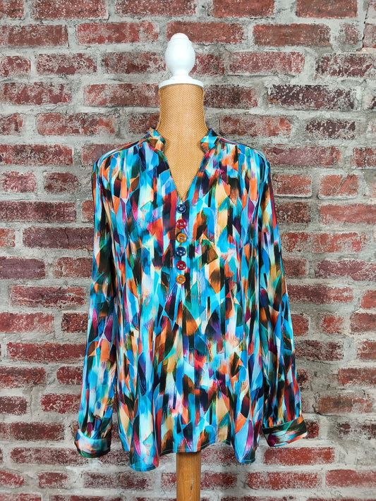 Multicolored Rich Jewel Tone Colors Brushstroke V-neck Top