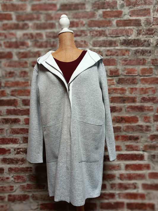 Long Heather Gray Fleece Lined Zip-Up Jacket