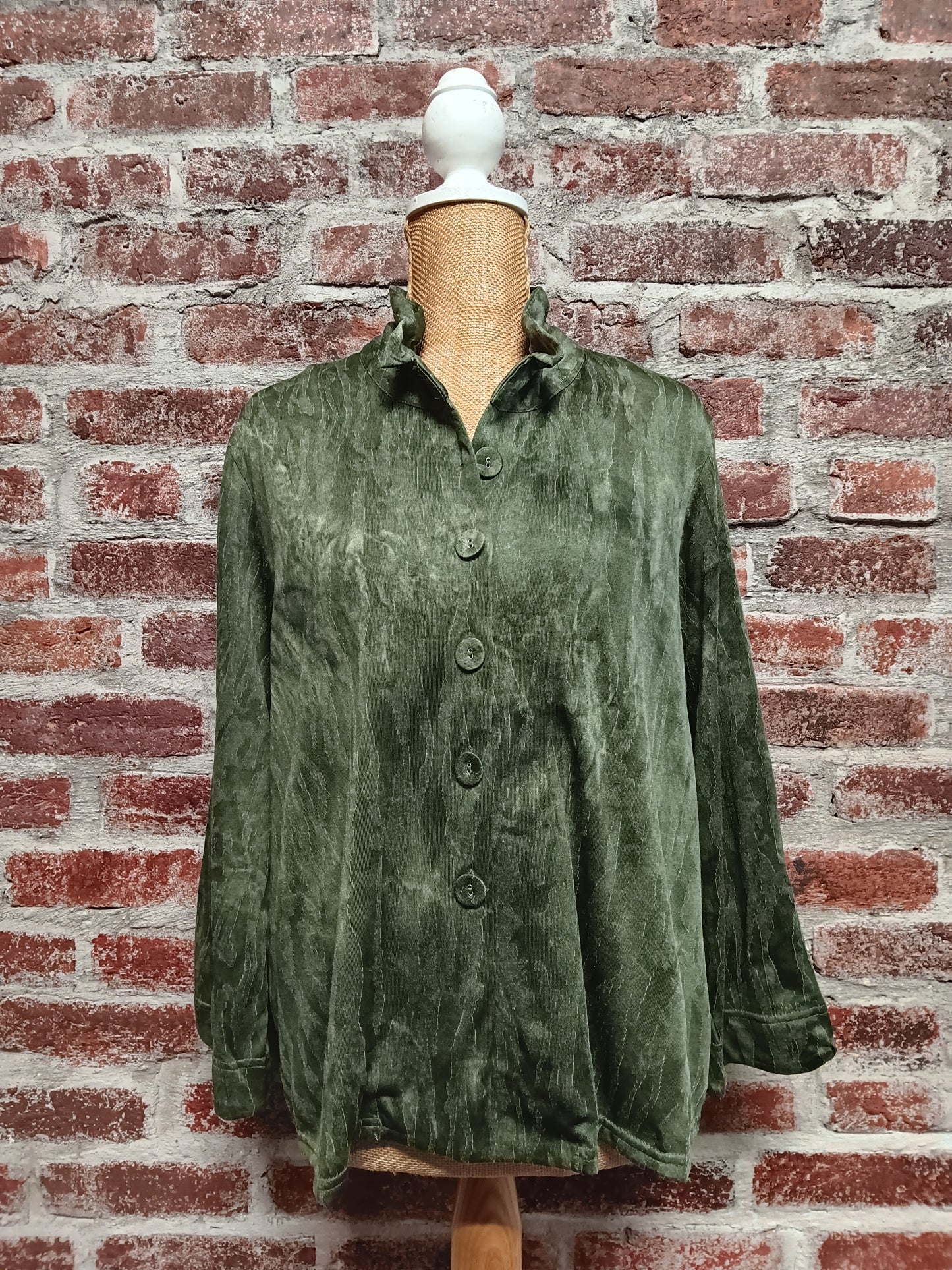 Olive Colored Button-up Collar Top