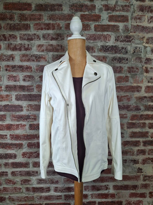 White Long Sleeve Faux Zipper Jacket