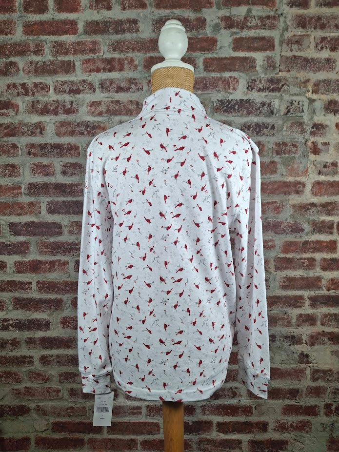 White Long Sleeve Mock Neck Cardinal Sweater