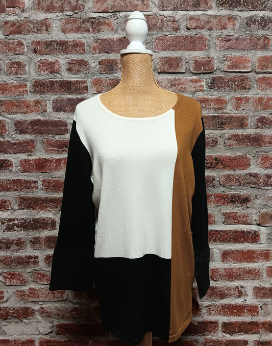 Gold/Black/Cream Color Block Light Knit Top