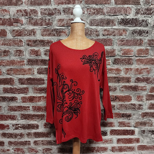 Red Dolman Sleeve Sequin Top