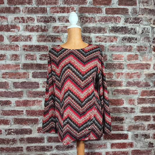 Chevron Stripe Multicolor Long Sleeve Scoop Neck Top