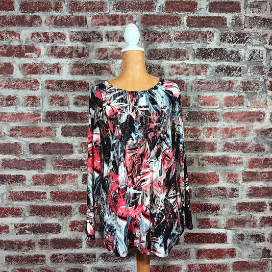 Red Multicolored Leaf Print Scoop Neck Top