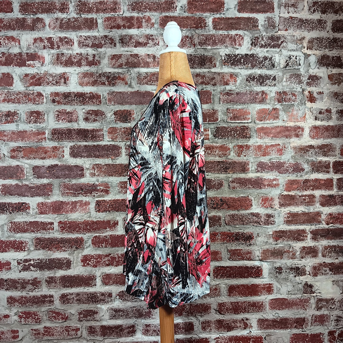 Red Multicolored Leaf Print Scoop Neck Top