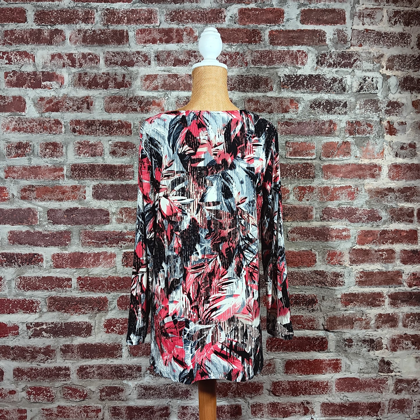 Red Multicolored Leaf Print Scoop Neck Top