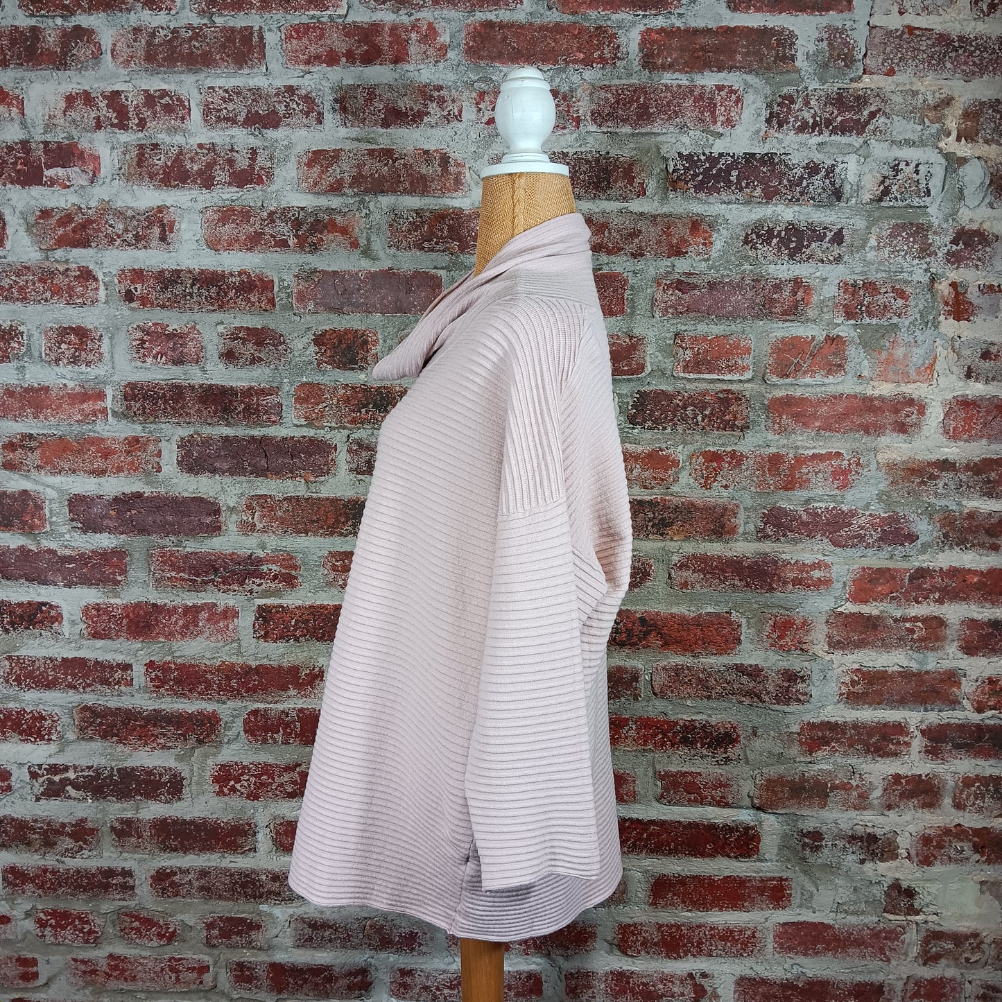 Ribbed Pink 3/4 Sleeve Cowl Neck Sweater