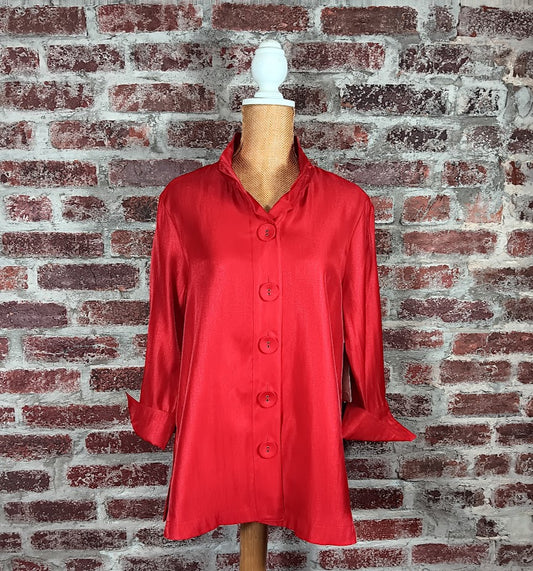 Red Wire Collar Cuffed Sleeve Top