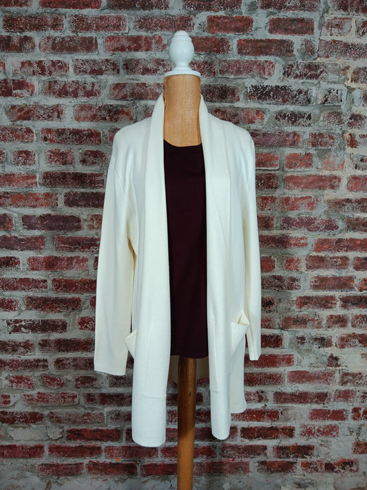 Winter White Long Sleeve Shawl Collar Knit Cardigan