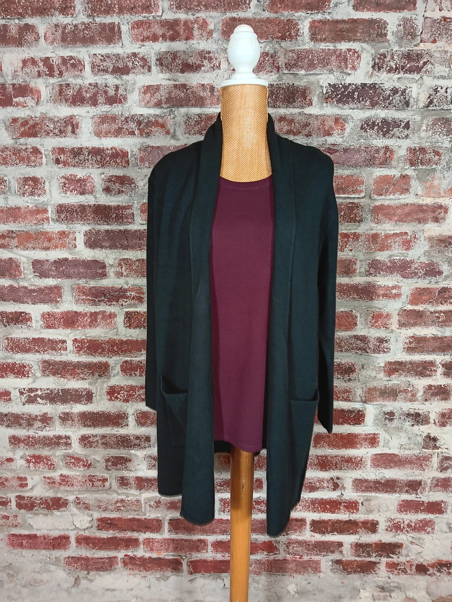 Black Shawl Collar Long Sleeve Knit Cardigan