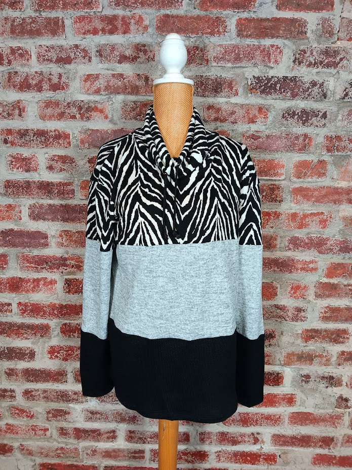 Zebra Print Color Block Knit Top