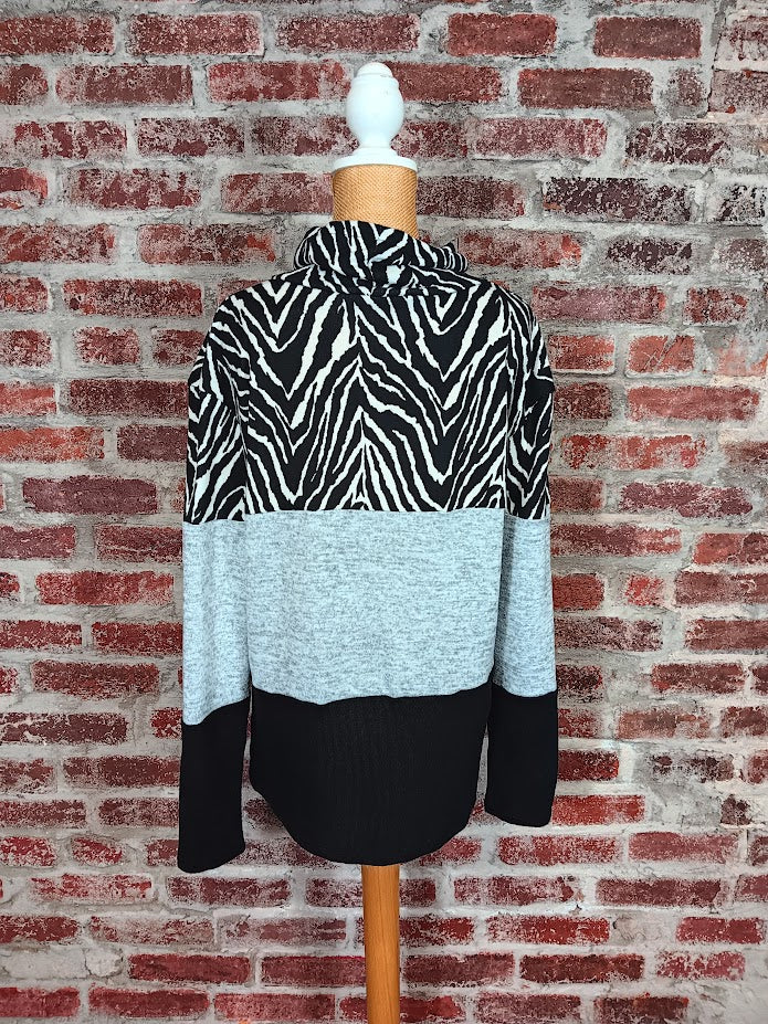 Zebra Print Color Block Knit Top