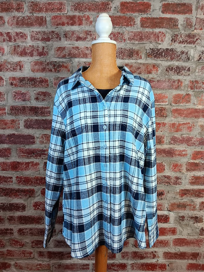 Blue and Gray Plaid Button-Up Shirt