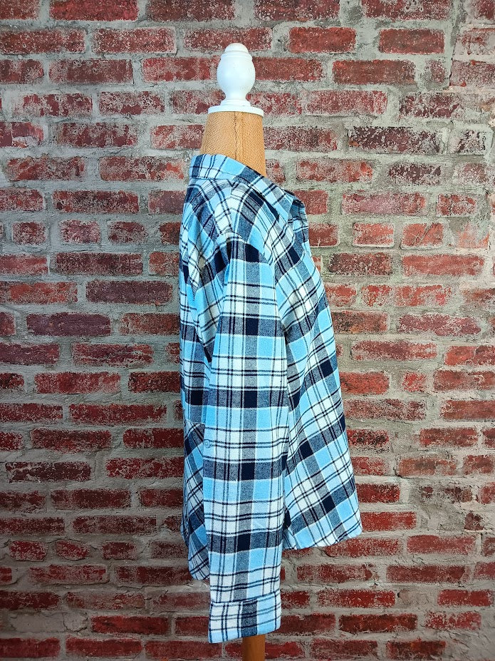 Blue and Gray Plaid Button-Up Shirt