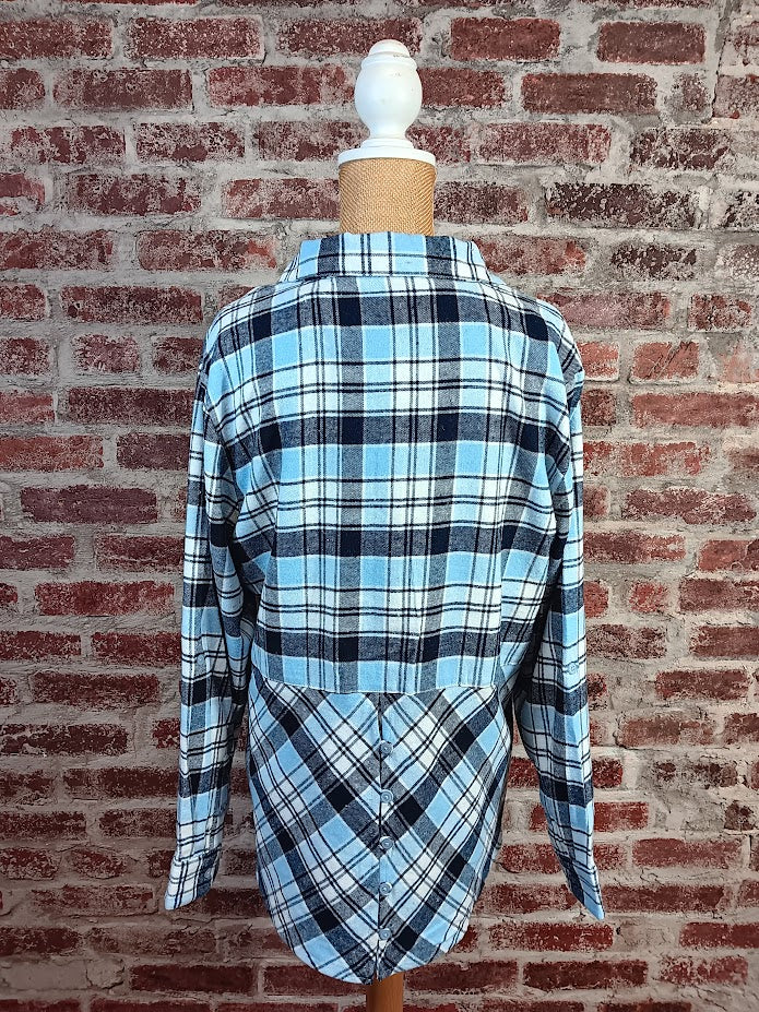 Blue and Gray Plaid Button-Up Shirt